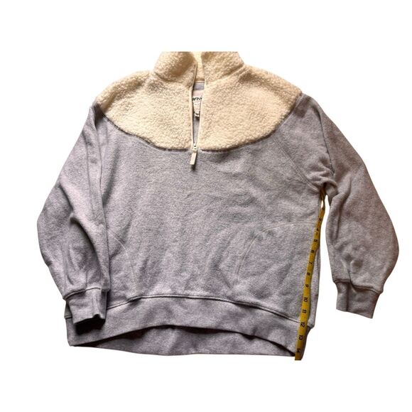 Aerie fleece 1/4 zip sweatshirt gray cream Sherpa XS oversized - Picture 7 of 7